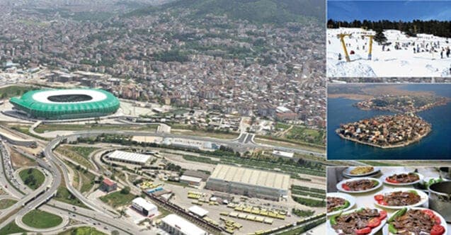 Bursa'nın havadan görünümü: stadyum ve sanayi alanları